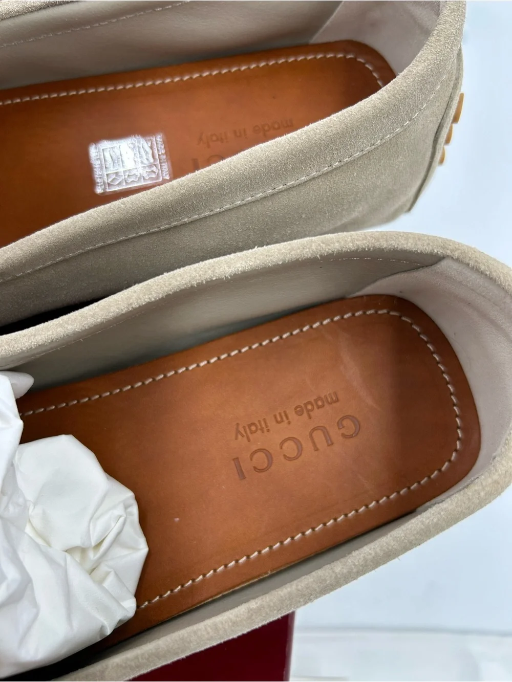 Men's Gucci, GG embossed suede driver loafers size 11 fits 12 US made in Italy